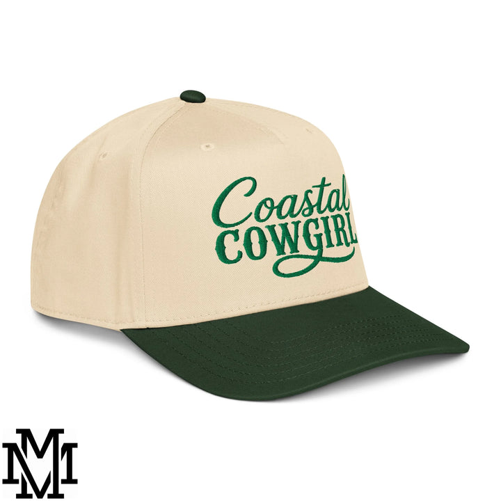 Coastal Cowgirl Embroidered Baseball Snapback Hat - Dark Green Natural