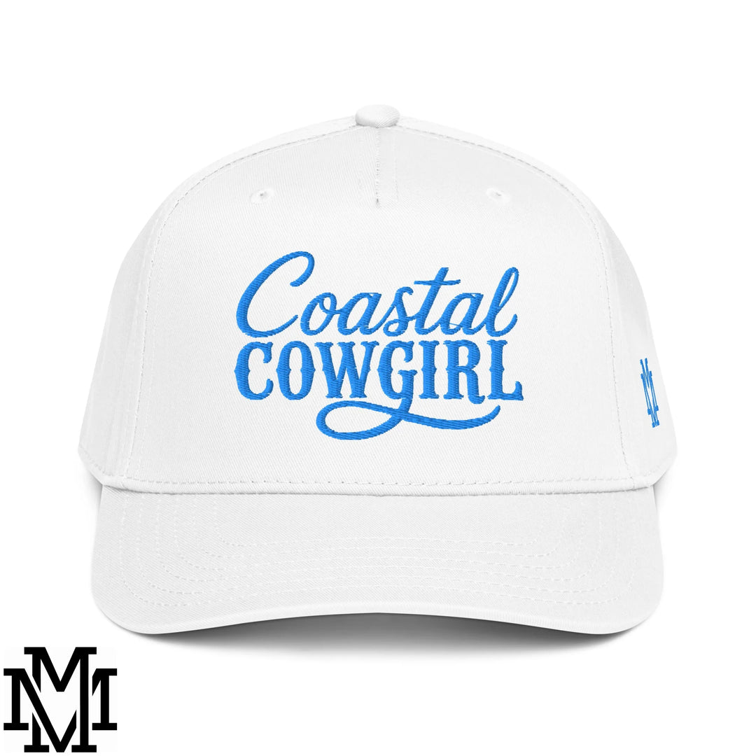Coastal Cowgirl Embroidered Baseball Snapback Hat - White