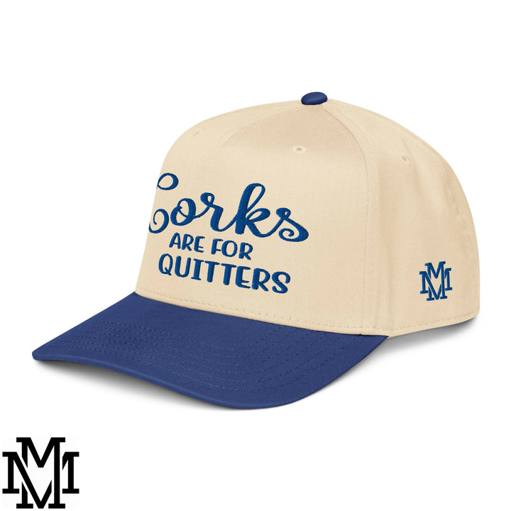 Corks are for Quitters Embroidered Baseball Snapback Hat - Royal Natural