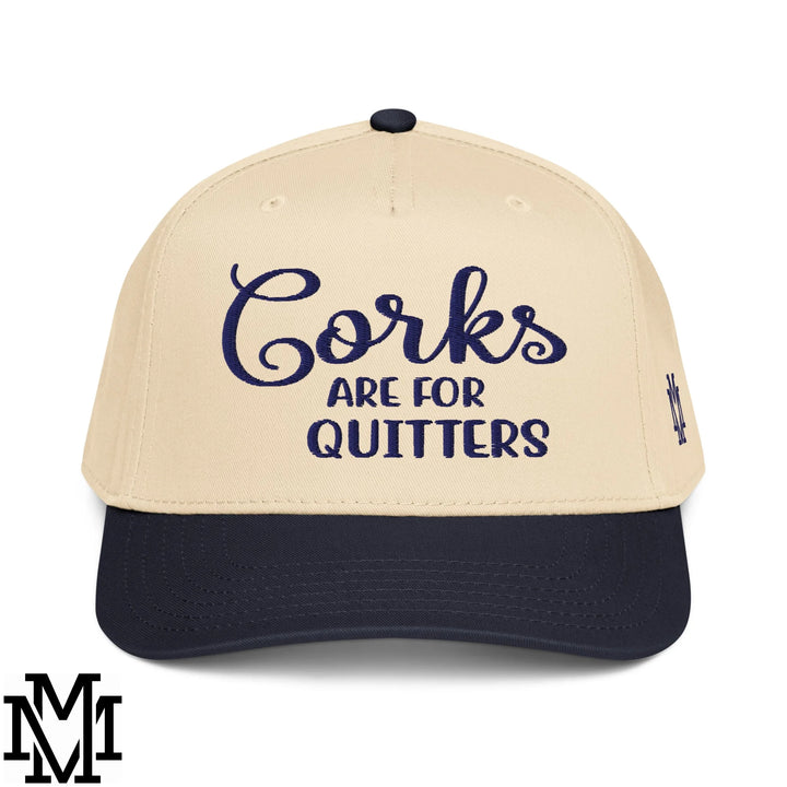 Corks are for Quitters Embroidered Baseball Snapback Hat - Navy Natural
