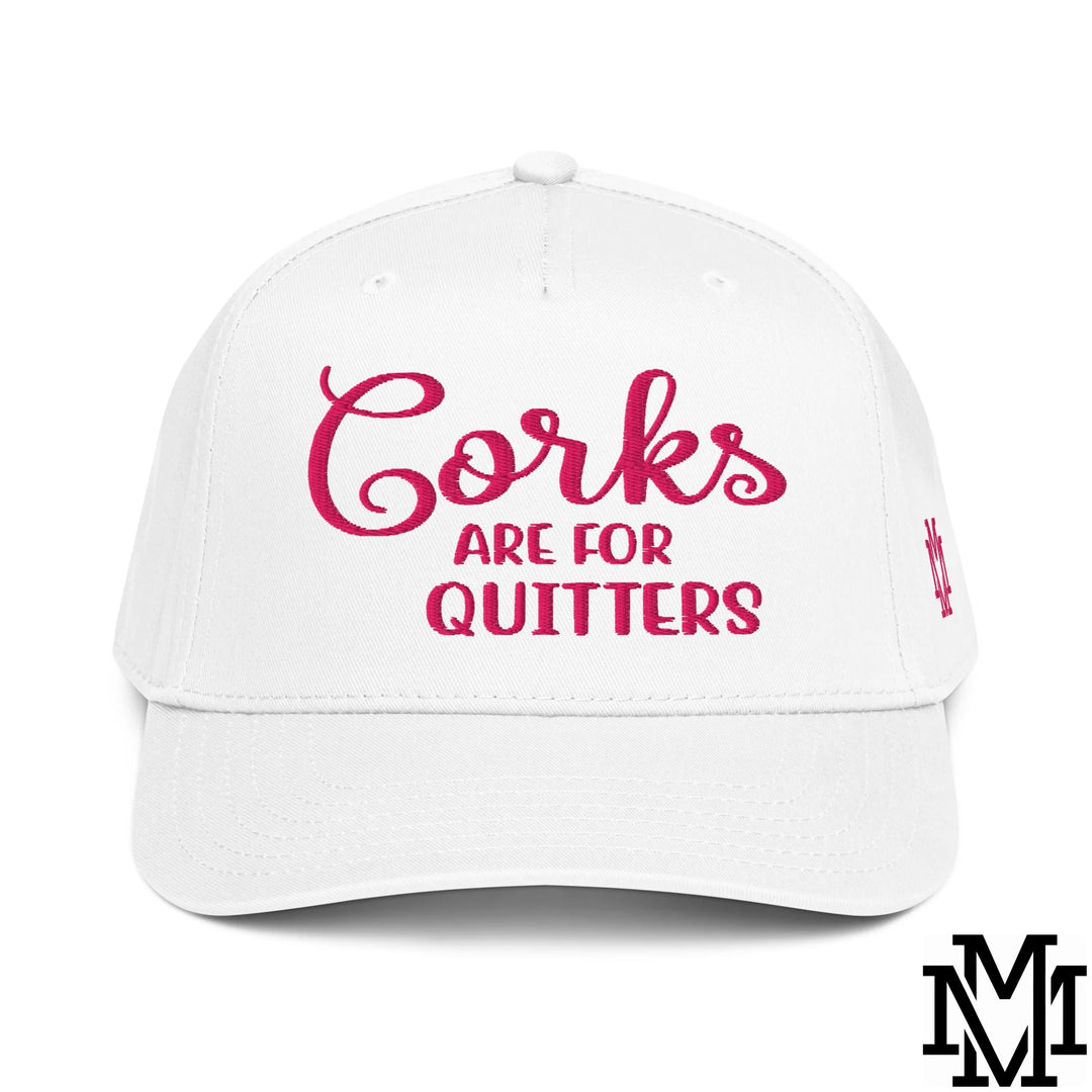 Corks are for Quitters Embroidered Baseball Snapback Hat - White
