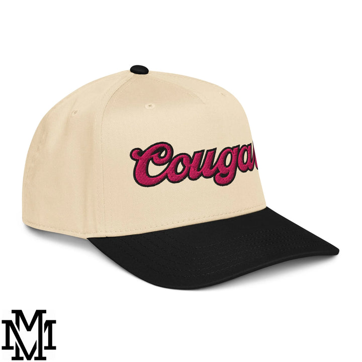 Cougar Embroidered Baseball Snapback Hat - Black Natural