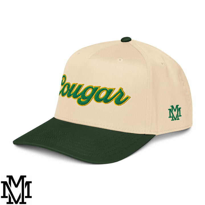 Cougar Embroidered Baseball Snapback Hat - Dark Green Natural