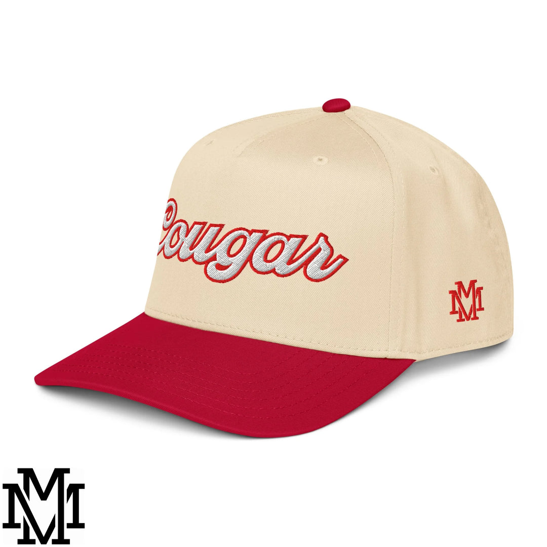 Cougar Embroidered Baseball Snapback Hat - Red Natural