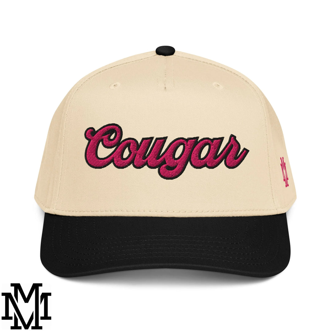 Cougar Embroidered Baseball Snapback Hat - Black Natural