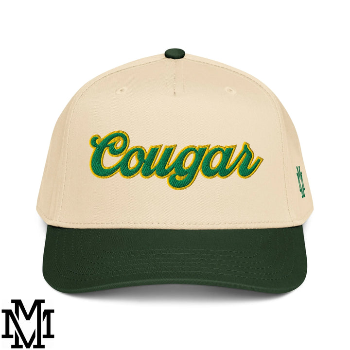 Cougar Embroidered Baseball Snapback Hat - Dark Green Natural
