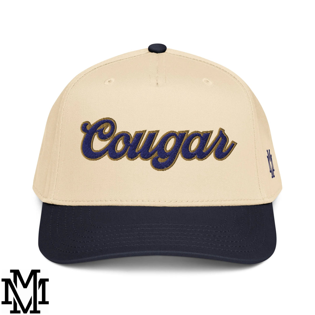 Cougar Embroidered Baseball Snapback Hat - Navy Natural