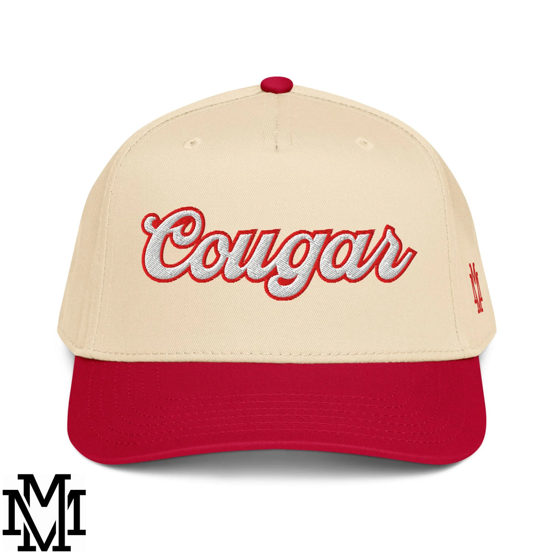Cougar Embroidered Baseball Snapback Hat - Red Natural