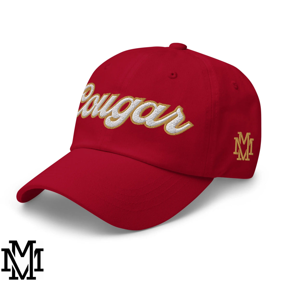 Cougar Embroidered Unstructured Dad Hat - Cranberry