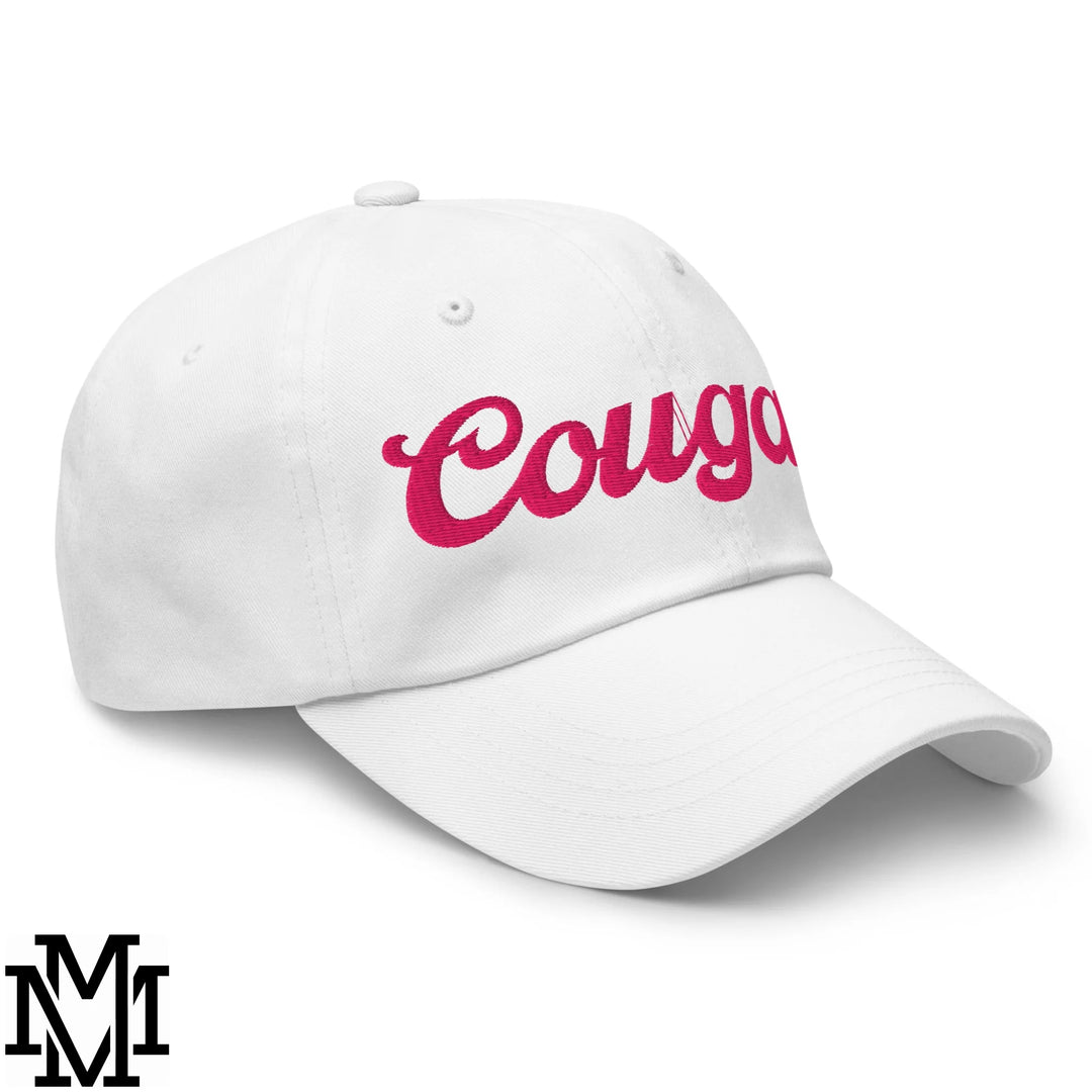 Cougar Embroidered Unstructured Dad Hat - White