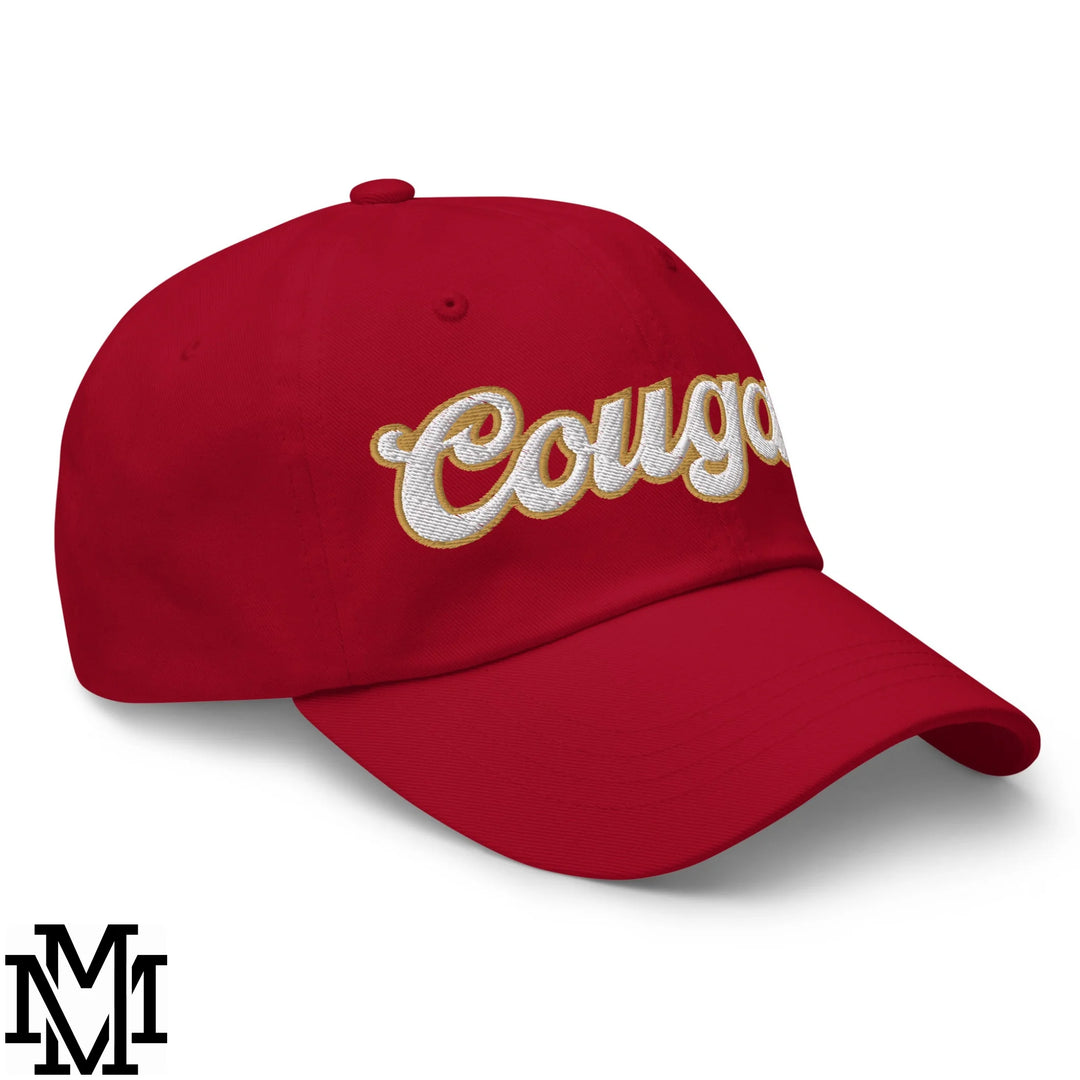 Cougar Embroidered Unstructured Dad Hat - Cranberry