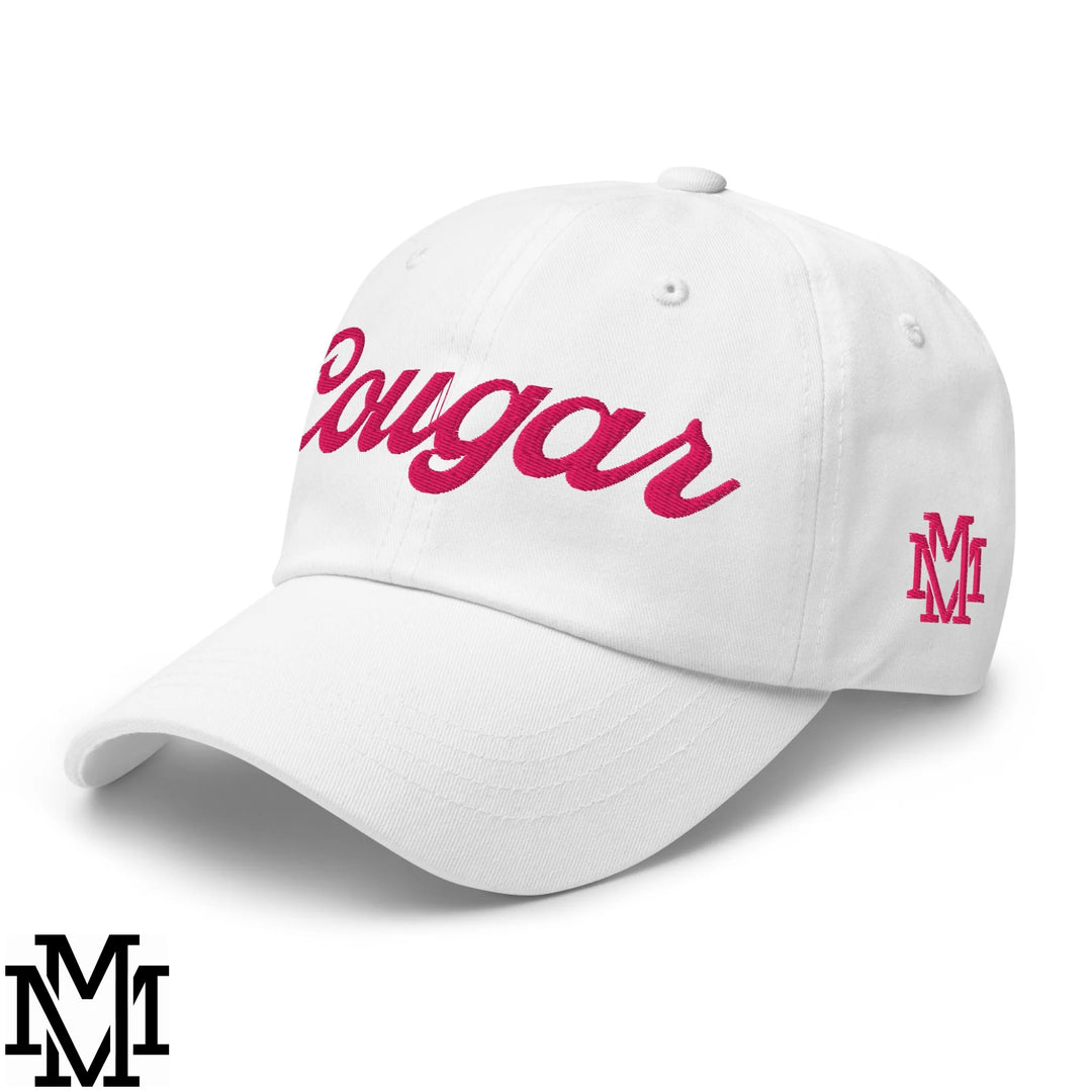 Cougar Embroidered Unstructured Dad Hat - White