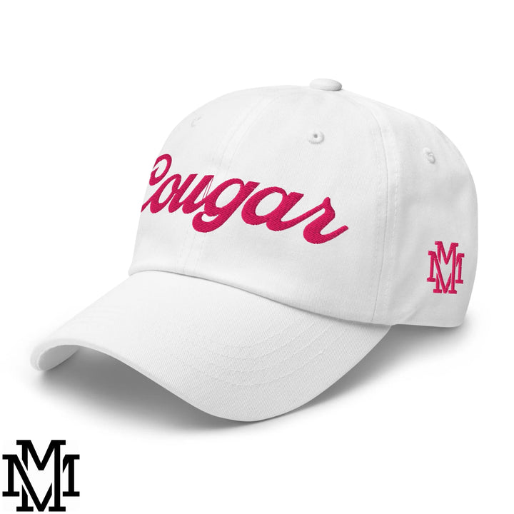 Cougar Embroidered Unstructured Dad Hat - White
