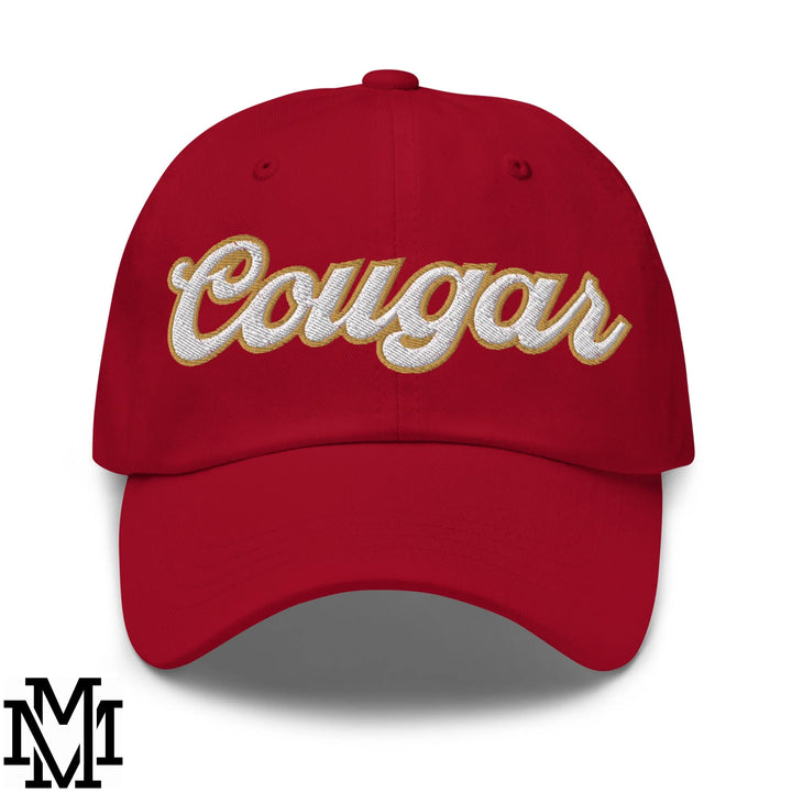 Cougar Embroidered Unstructured Dad Hat - Cranberry