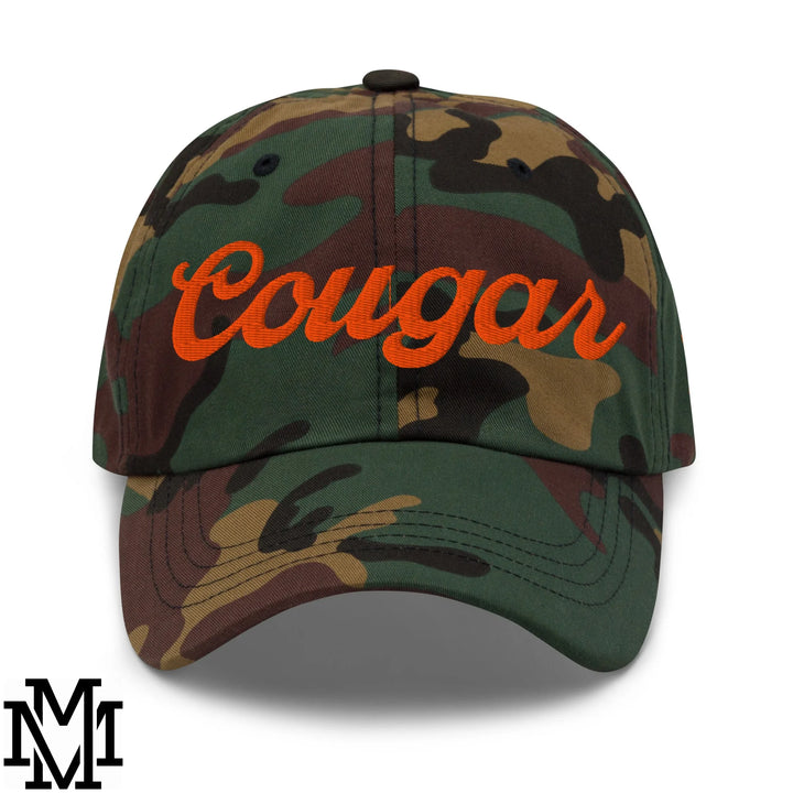 Cougar Embroidered Unstructured Dad Hat - Green Camo