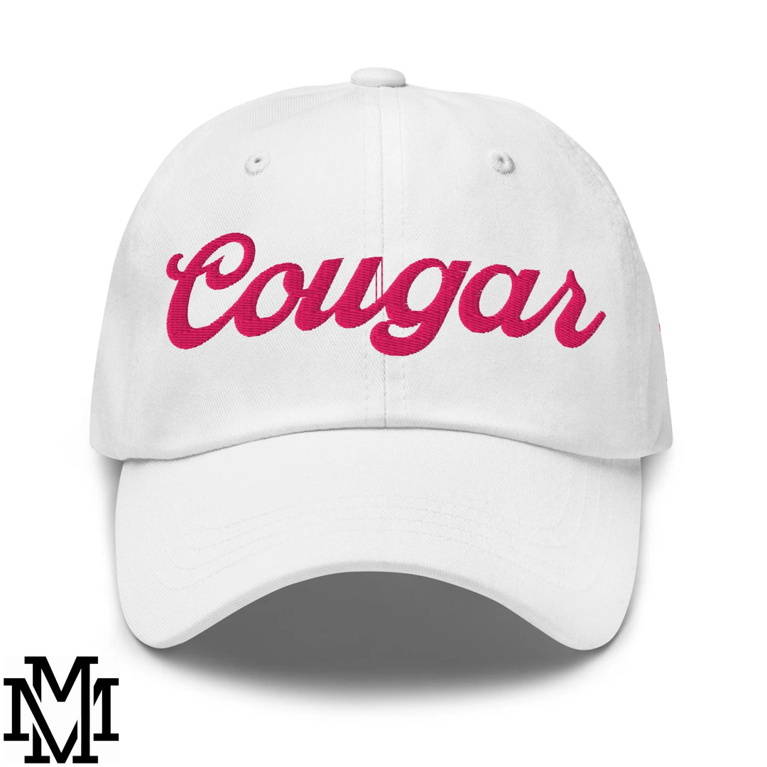 Cougar Embroidered Unstructured Dad Hat - White