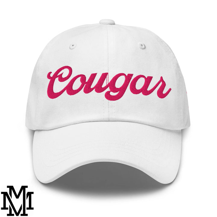 Cougar Embroidered Unstructured Dad Hat - White