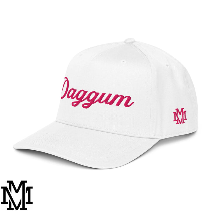 Daggum Embroidered Baseball Snapback Hat - White