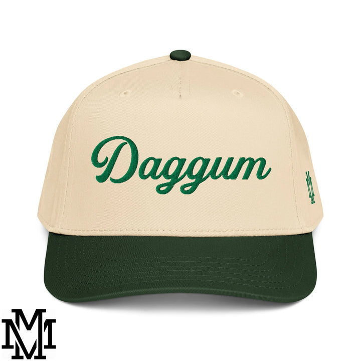 Daggum Embroidered Baseball Snapback Hat - Dark Green Natural