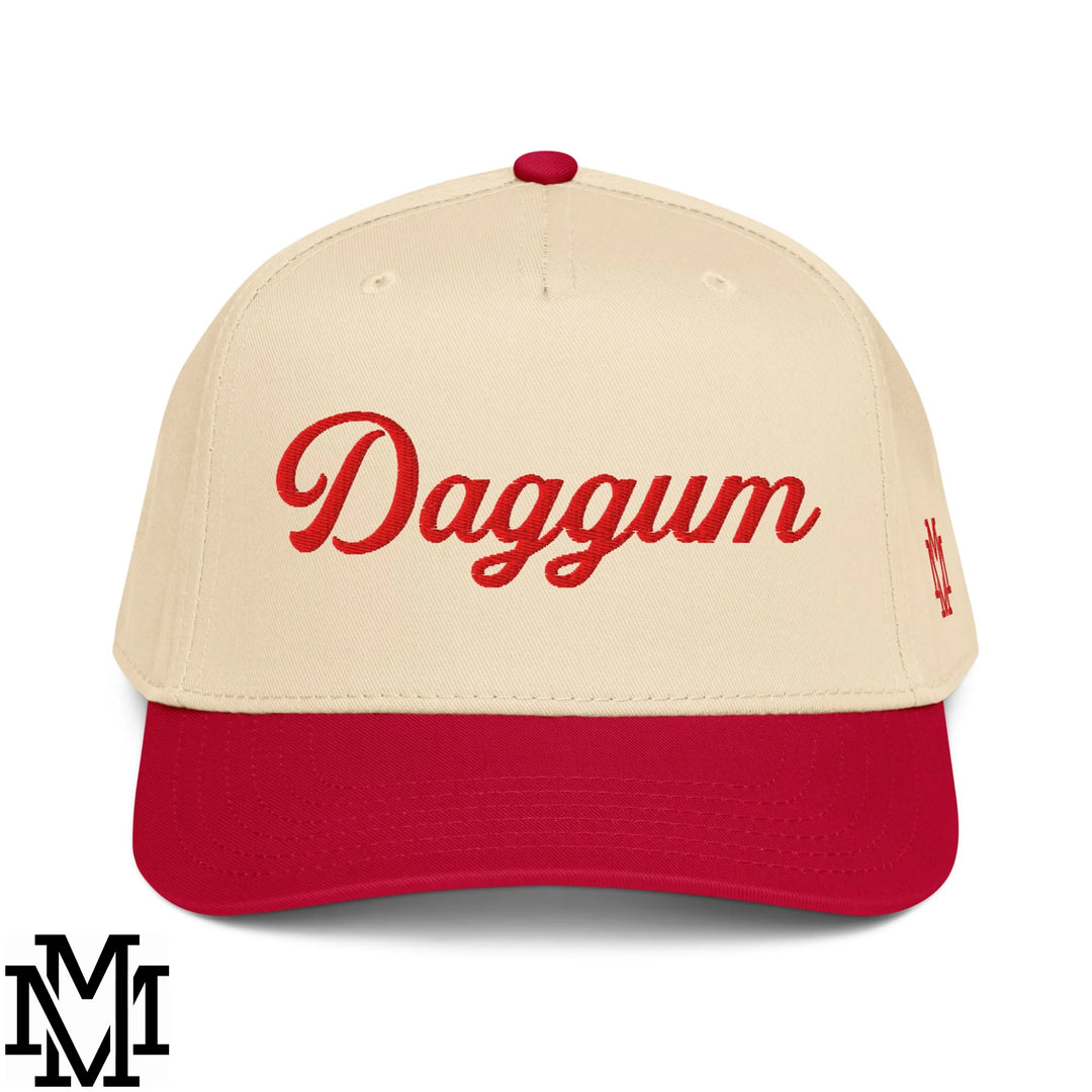 Daggum Embroidered Baseball Snapback Hat - Red Natural