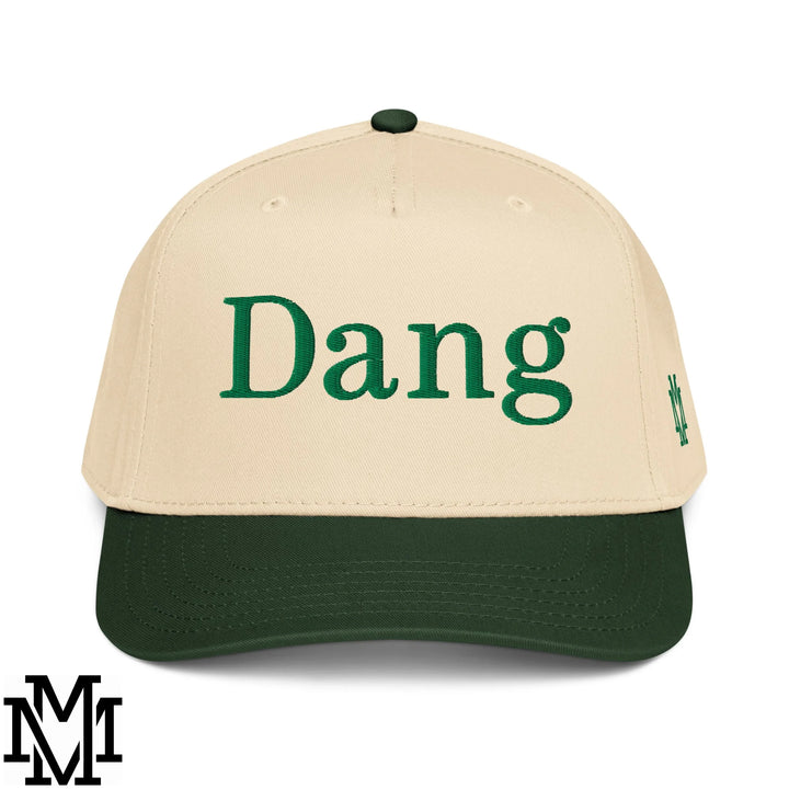 Dang Embroidered Baseball Snapback Hat - Dark Green Natural