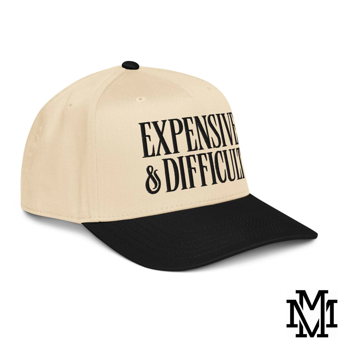 Difficult and Expensive Embroidered Baseball Snapback Hat - Black Natural