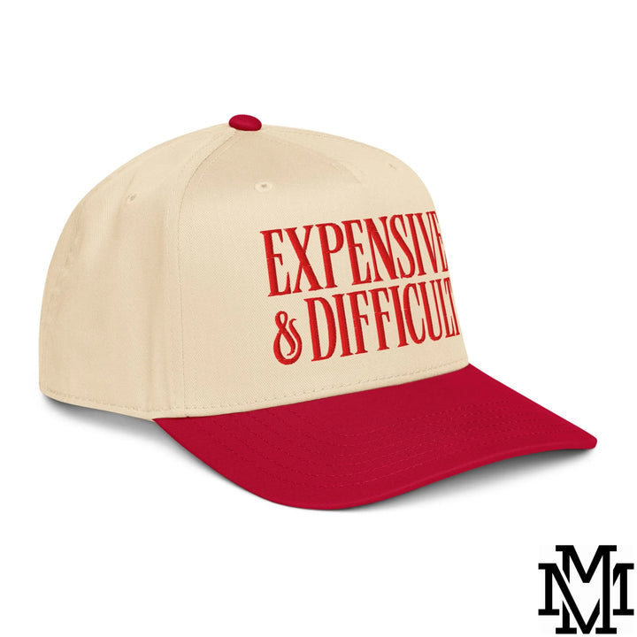Difficult and Expensive Embroidered Baseball Snapback Hat - Red Natural