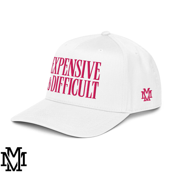 Difficult and Expensive Embroidered Baseball Snapback Hat - White