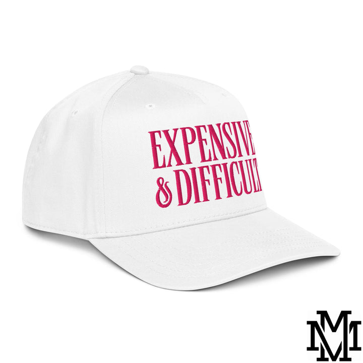 Difficult and Expensive Embroidered Baseball Snapback Hat - White