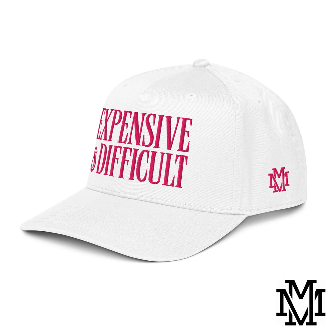 Difficult and Expensive Embroidered Baseball Snapback Hat - White