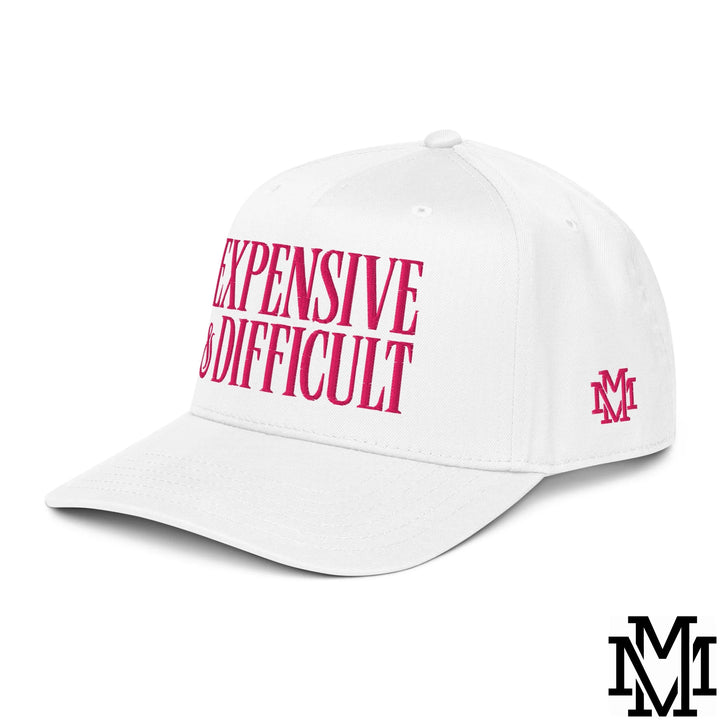 Difficult and Expensive Embroidered Baseball Snapback Hat - White