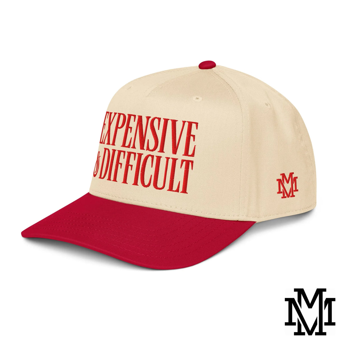 Difficult and Expensive Embroidered Baseball Snapback Hat - Red Natural