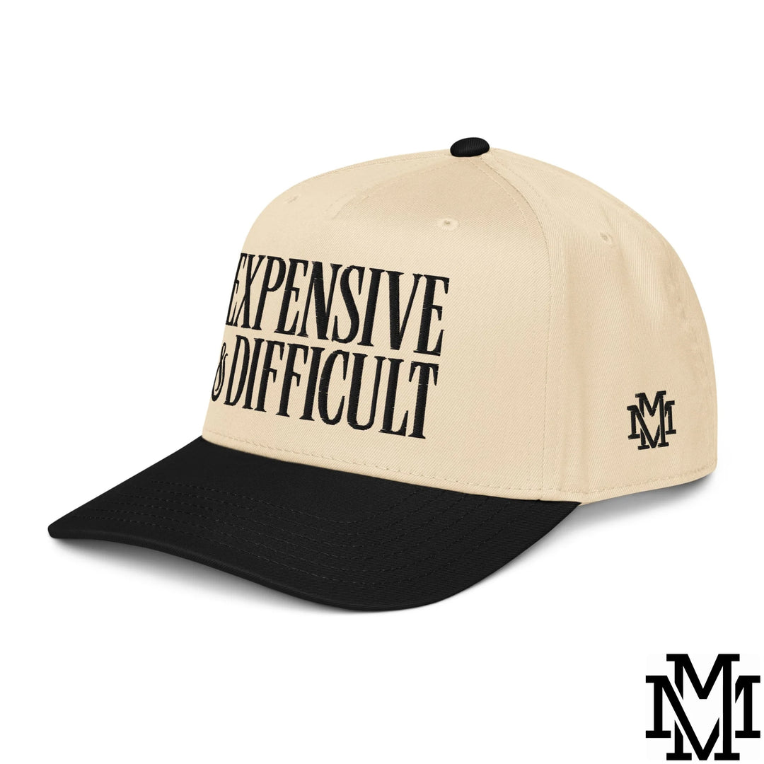 Difficult and Expensive Embroidered Baseball Snapback Hat - Black Natural