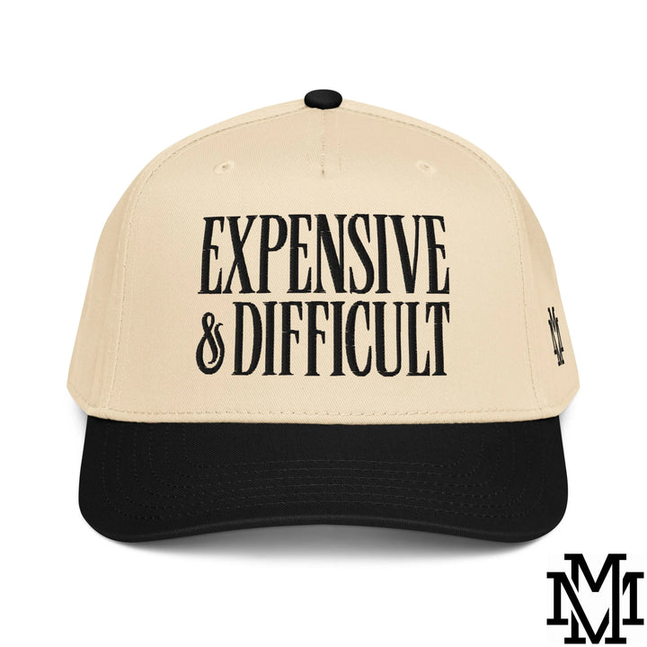 Difficult and Expensive Embroidered Baseball Snapback Hat - Black Natural