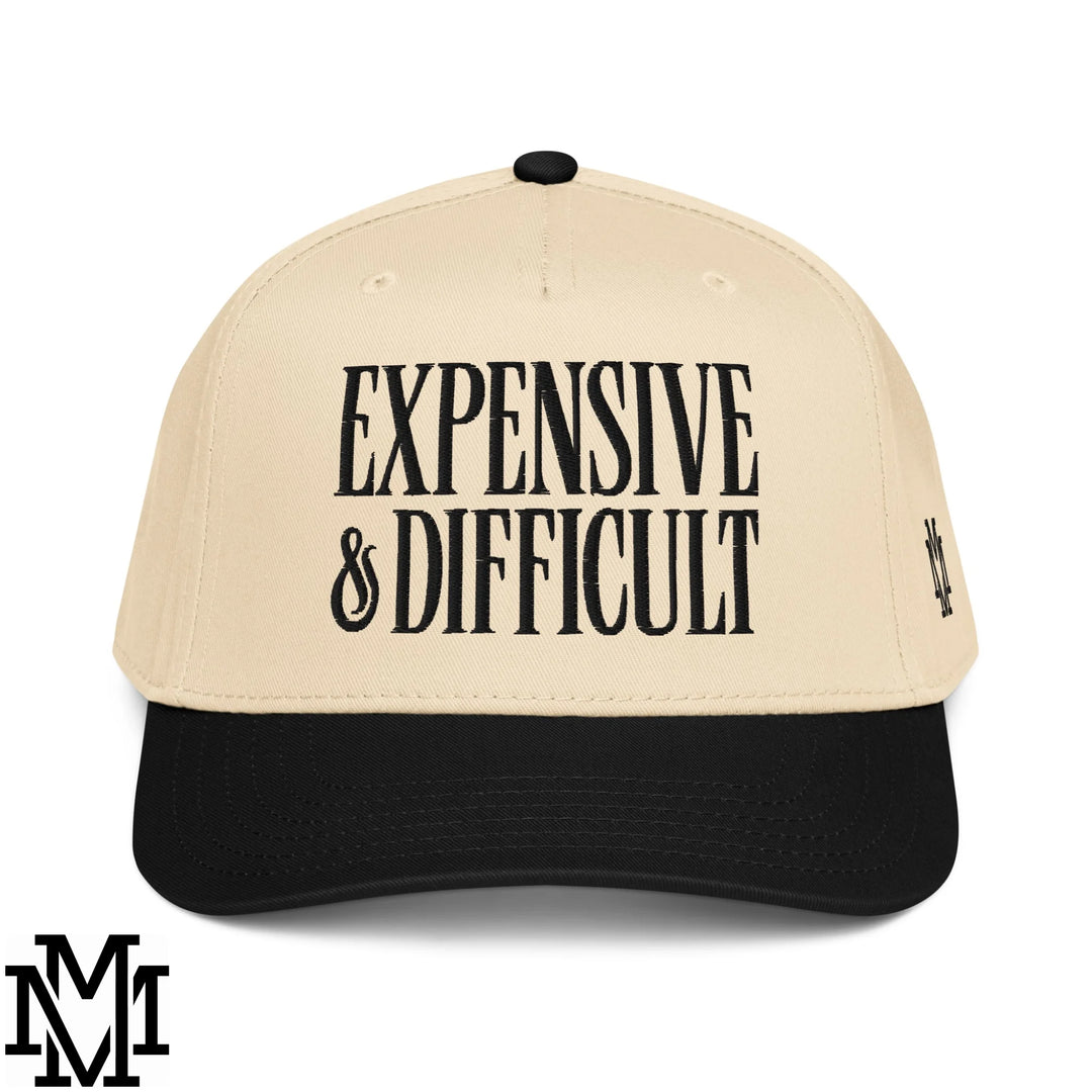 Difficult and Expensive Embroidered Baseball Snapback Hat - Black Natural