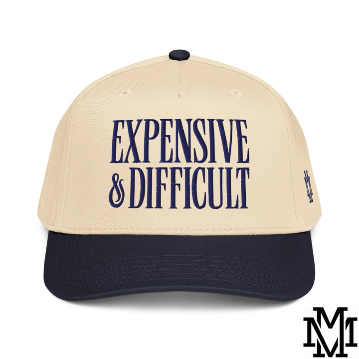 Difficult and Expensive Embroidered Baseball Snapback Hat - Navy Natural