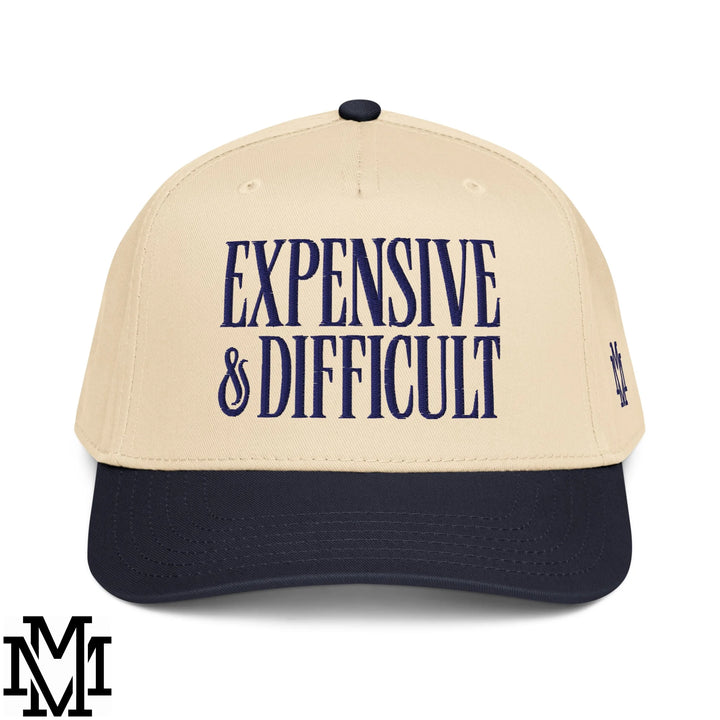 Difficult and Expensive Embroidered Baseball Snapback Hat - Navy Natural