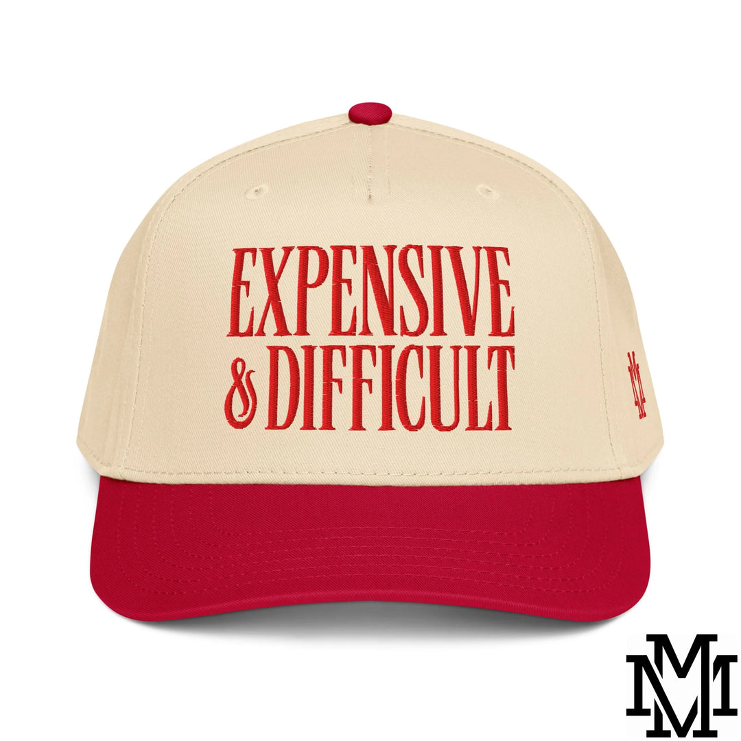 Difficult and Expensive Embroidered Baseball Snapback Hat - Red Natural