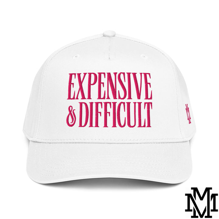 Difficult and Expensive Embroidered Baseball Snapback Hat - White