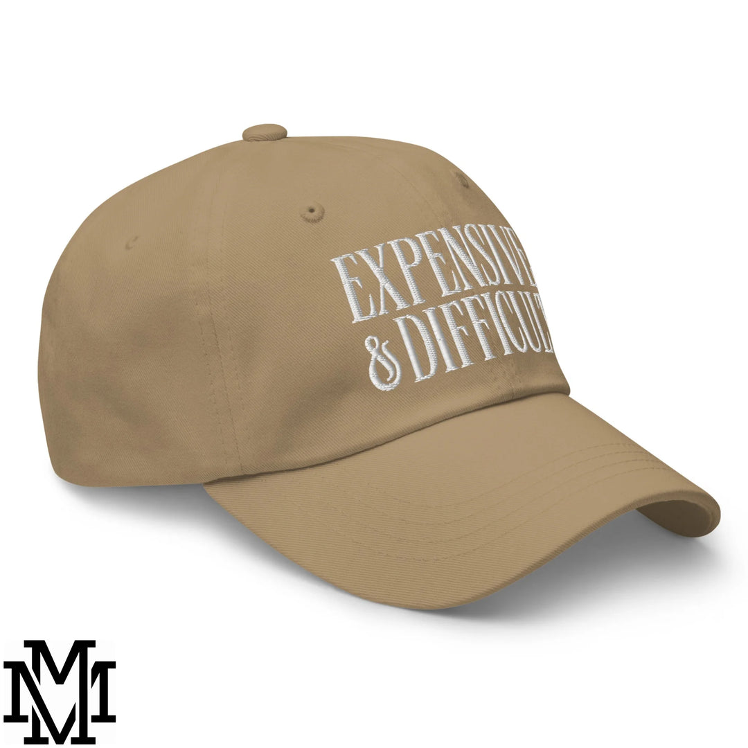 Difficult and Expensive Embroidered Unstructured Dad Hat - Khaki
