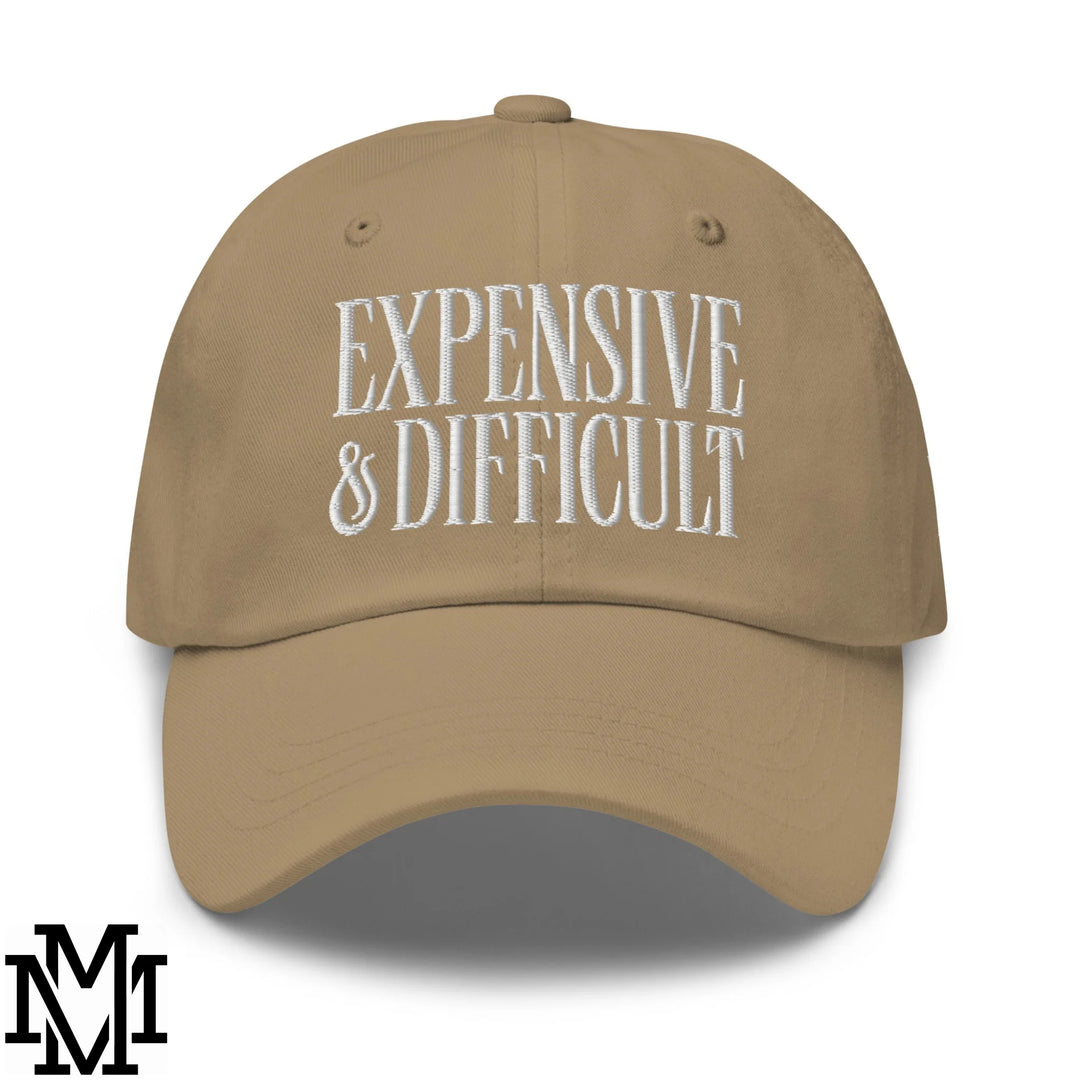 Difficult and Expensive Embroidered Unstructured Dad Hat - Khaki