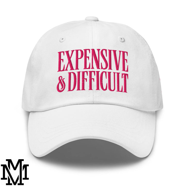 Difficult and Expensive Embroidered Unstructured Dad Hat - White