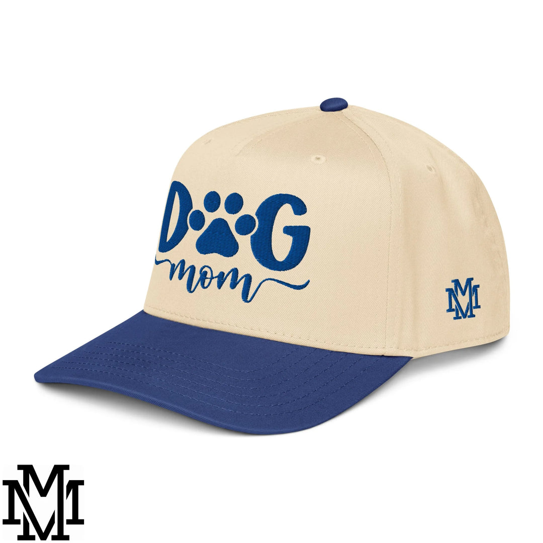 Dog Mom Embroidered Baseball Snapback Hat - Royal Natural
