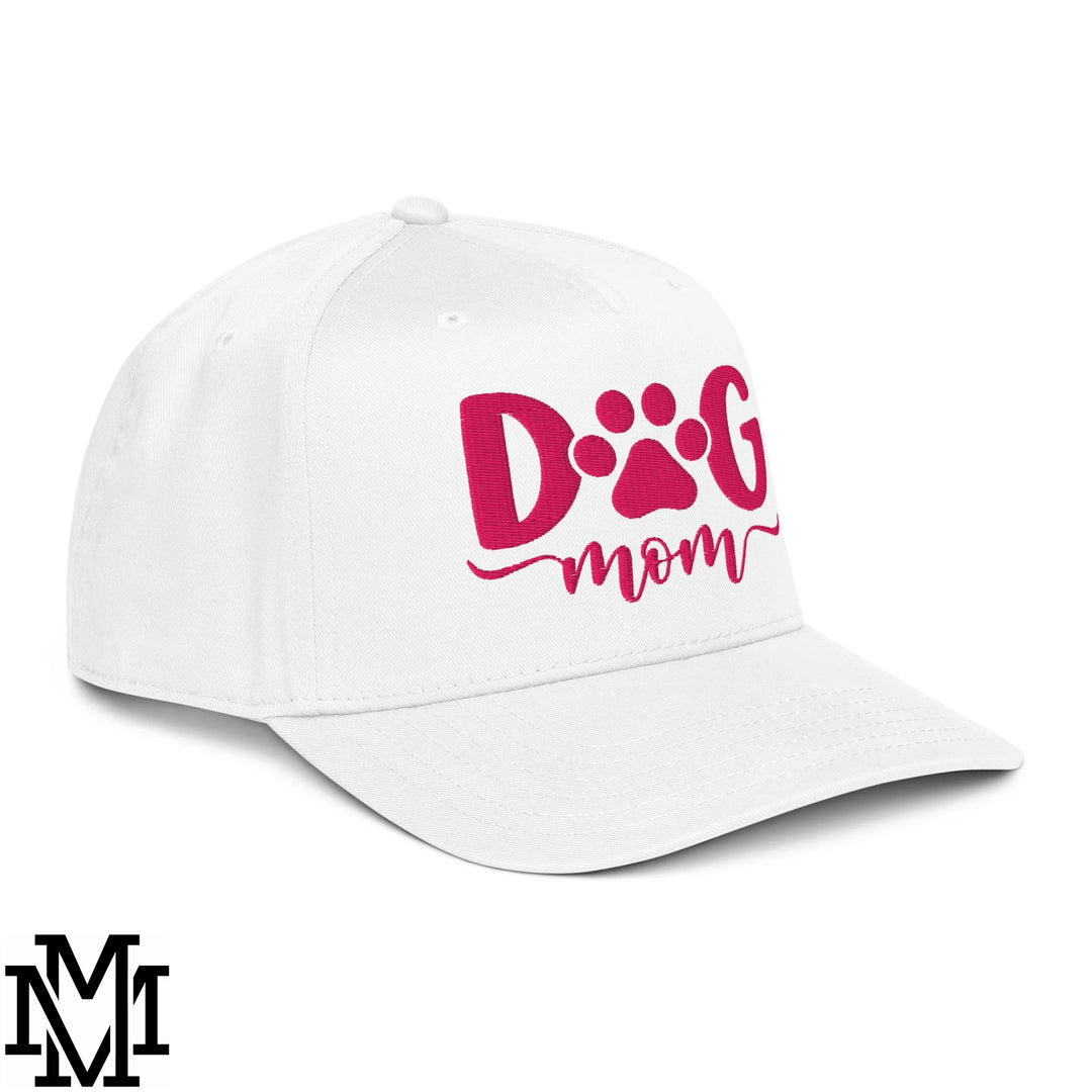 Dog Mom Embroidered Baseball Snapback Hat - White