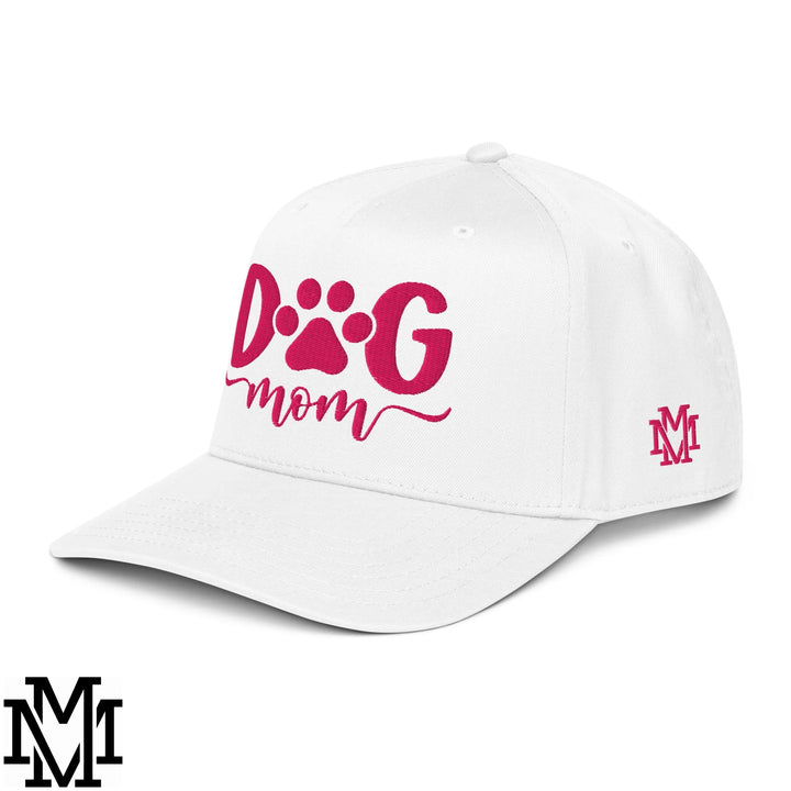 Dog Mom Embroidered Baseball Snapback Hat - White