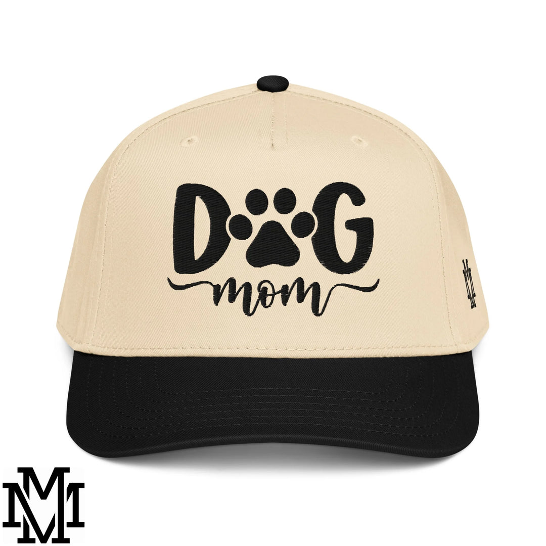 Dog Mom Embroidered Baseball Snapback Hat - Black Natural