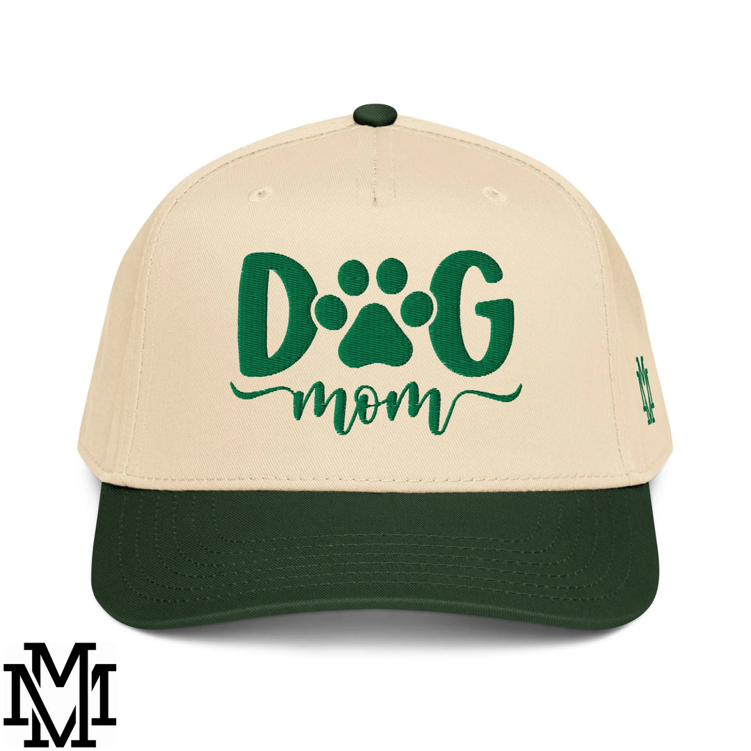 Dog Mom Embroidered Baseball Snapback Hat - Dark Green Natural