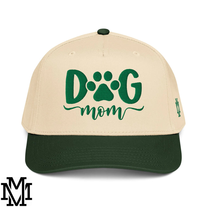 Dog Mom Embroidered Baseball Snapback Hat - Dark Green Natural