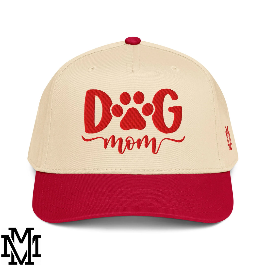 Dog Mom Embroidered Baseball Snapback Hat - Red Natural