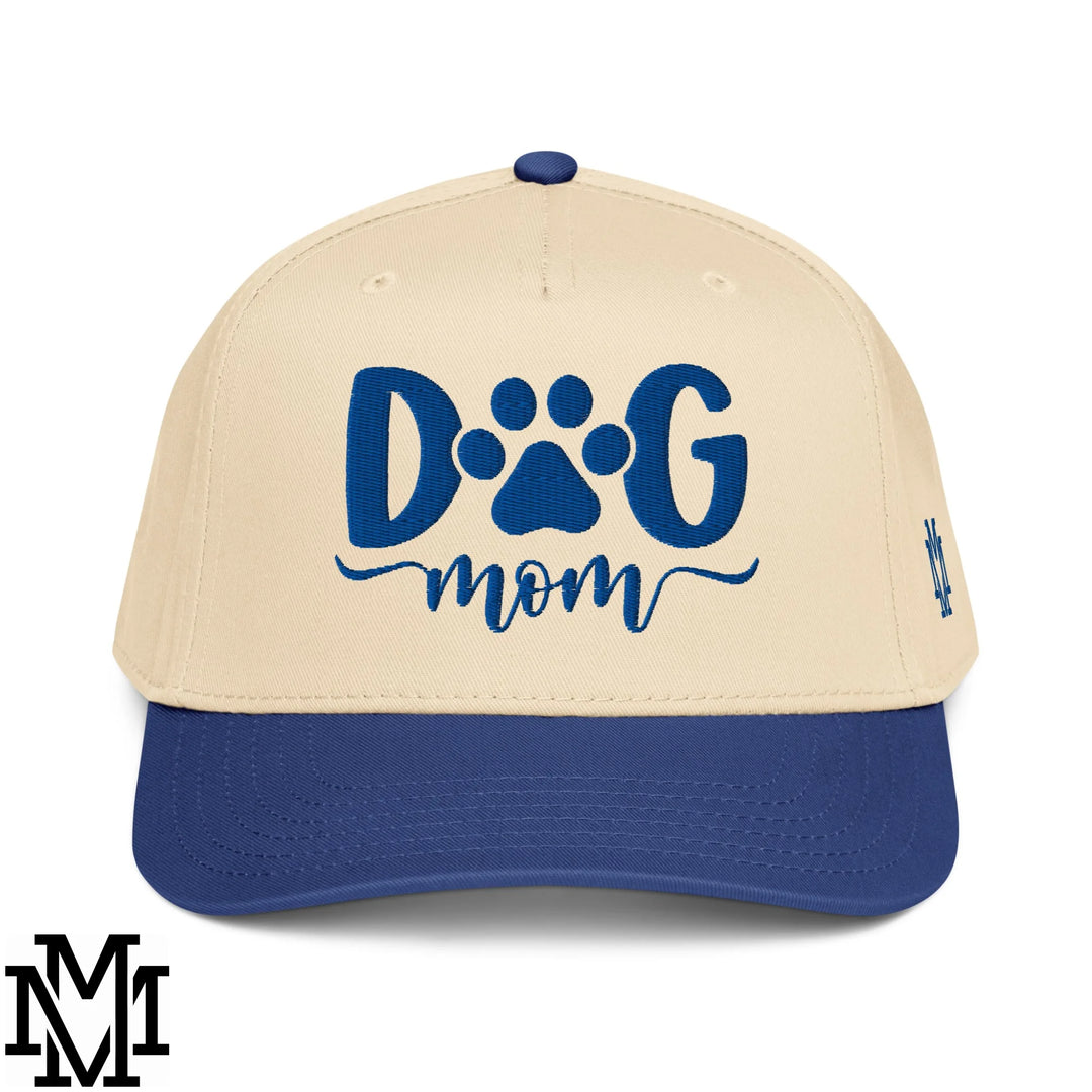 Dog Mom Embroidered Baseball Snapback Hat - Royal Natural